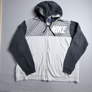 NIKE Men's Full Zip Gray Black Hoodie XXL Casual Older Thick Chunky Outdoor